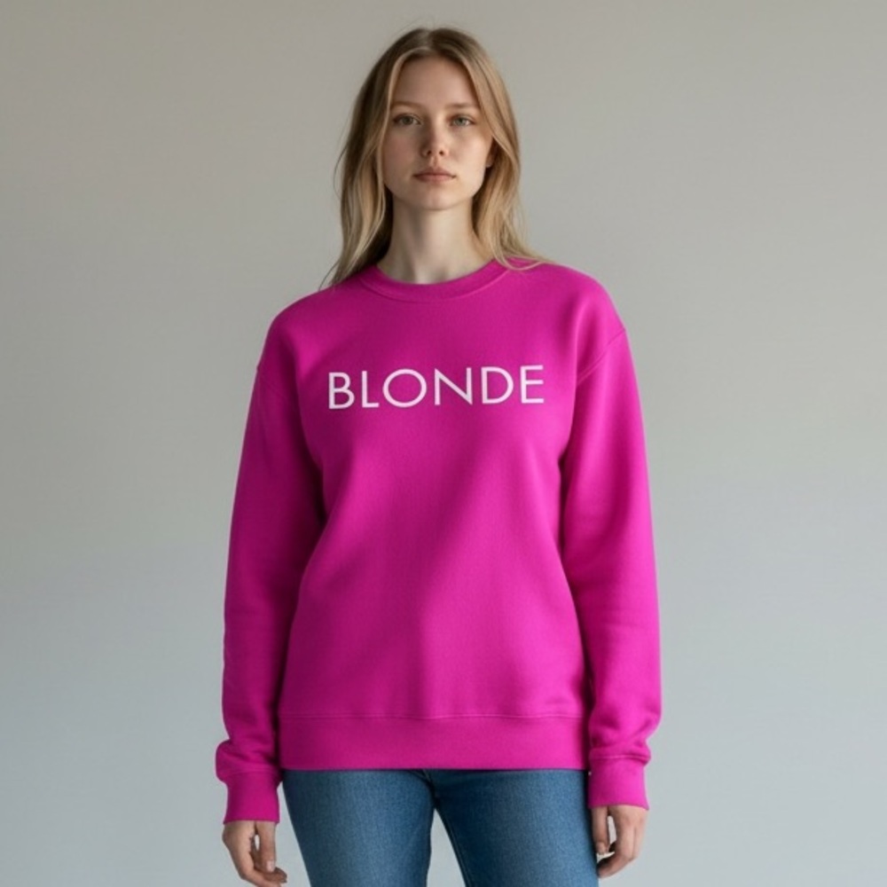 Brunette The Label BLONDE Graphic Pink Fuchsia Pullover Sweatshirt Size XS/S
